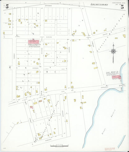Sanborn Fire Insurance Map from Manchester, Washtenaw County, Michigan (1941), Sheet #0005 - Historic Sanborn Fire Insurance Map Print, vintage old map wall art, antique decor, genealogy gift, Michigan Michigan map