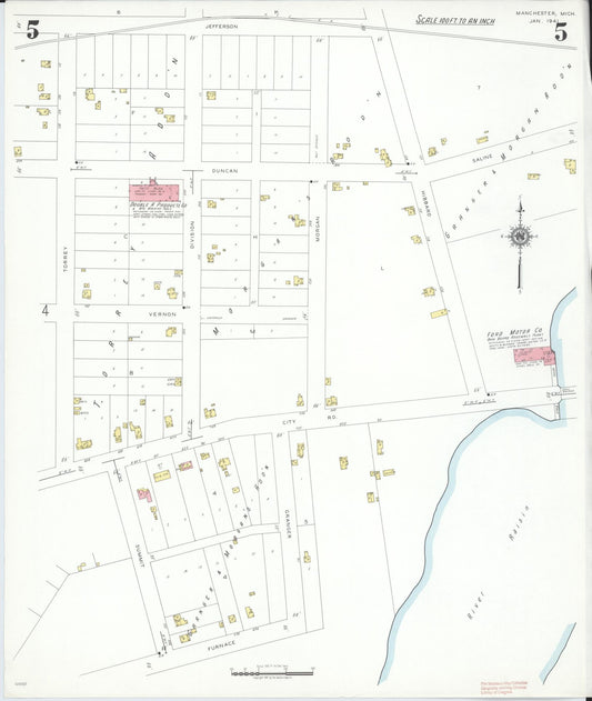Sanborn Fire Insurance Map from Manchester, Washtenaw County, Michigan (1941), Sheet #0005 - Historic Sanborn Fire Insurance Map Print, vintage old map wall art, antique decor, genealogy gift, Michigan Michigan map