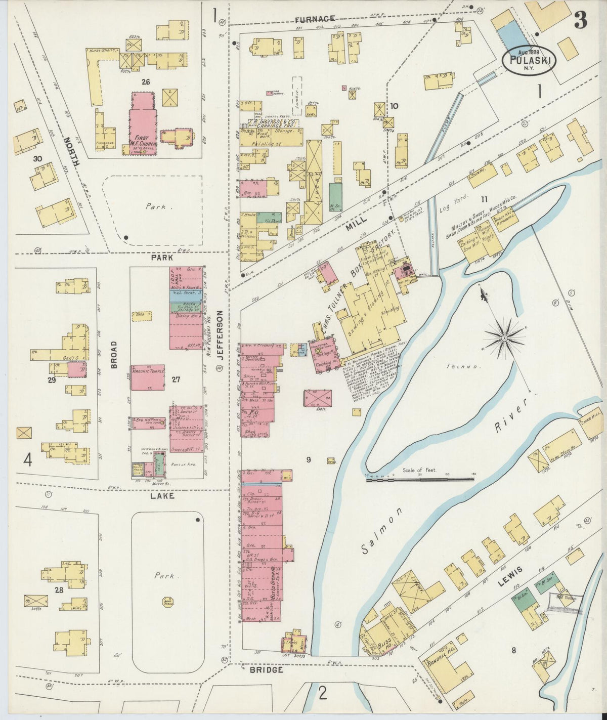 Sanborn Fire Insurance Map from Pulaski, Oswego County, New York (1898), Sheet #0003 - Historic Sanborn Fire Insurance Map Print, vintage old map wall art, antique decor, genealogy gift, New York New York map