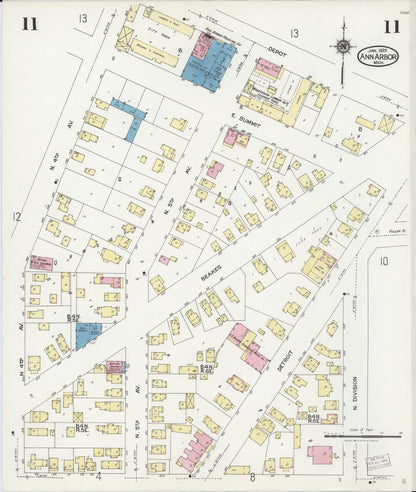 Sanborn Fire Insurance Map from Ann Arbor, Washtenaw County, Michigan (1925), Sheet #0011 - Historic Sanborn Fire Insurance Map Print, vintage old map wall art, antique decor, genealogy gift, Michigan Michigan map