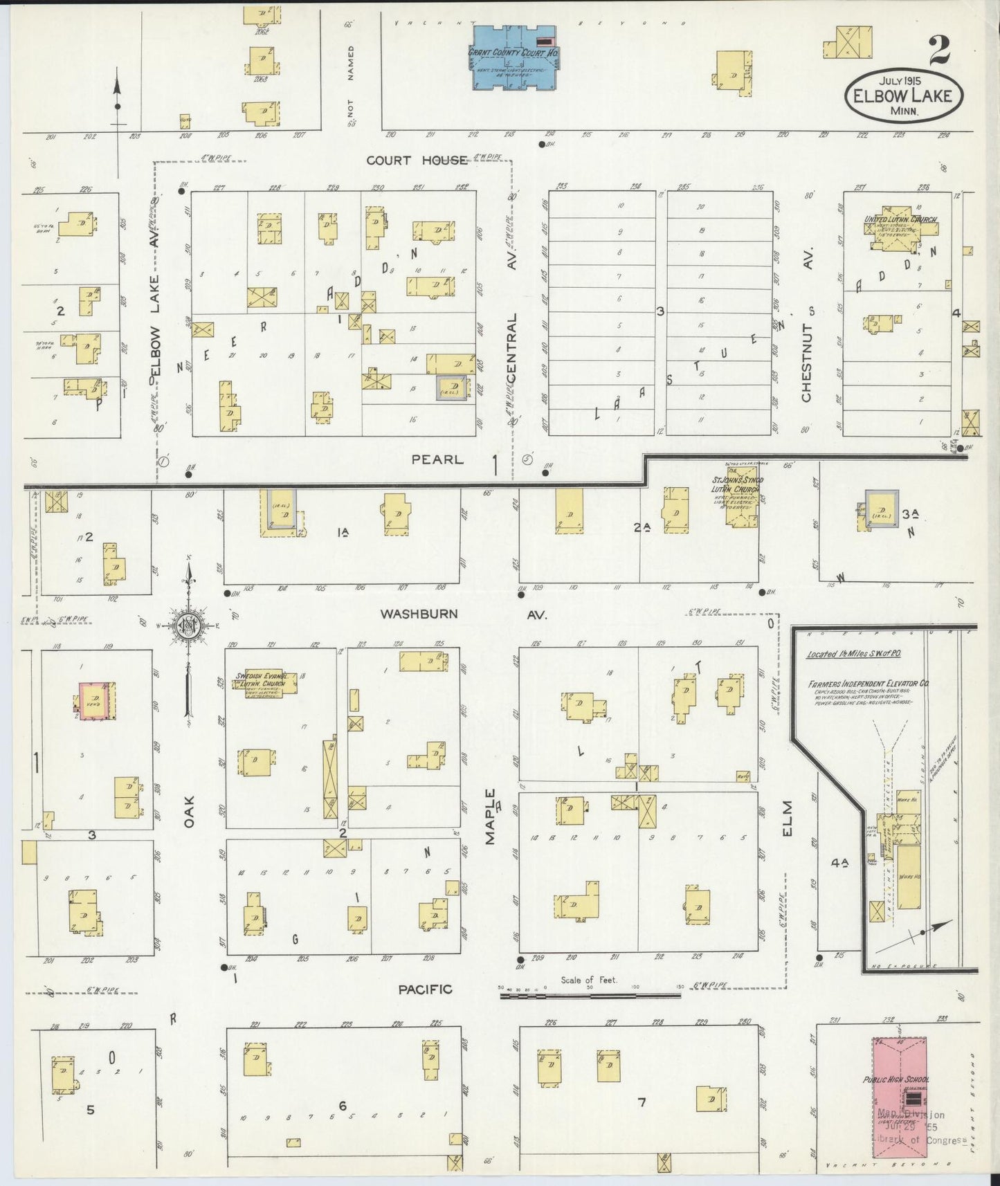 Sanborn Fire Insurance Map from Elbow Lake, Grant County, Minnesota (1915), Sheet #0002 - Historic Sanborn Fire Insurance Map Print, vintage old map wall art, antique decor, genealogy gift, Minnesota Minnesota map