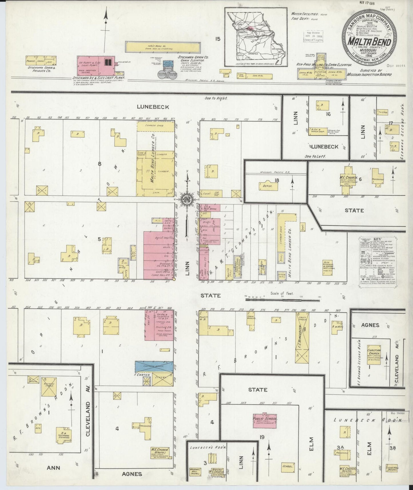Sanborn Fire Insurance Map from Malta Bend, Saline County, Missouri (1916), Sheet #0001 - Historic Sanborn Fire Insurance Map Print, vintage old map wall art, antique decor, genealogy gift, Missouri Missouri map