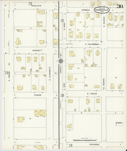 Sanborn Fire Insurance Map from Gainesville, Cooke County, Texas (1913), Sheet #0030 - Complete Map Set gallery image, historic Sanborn map, vintage wall art, Texas Texas
