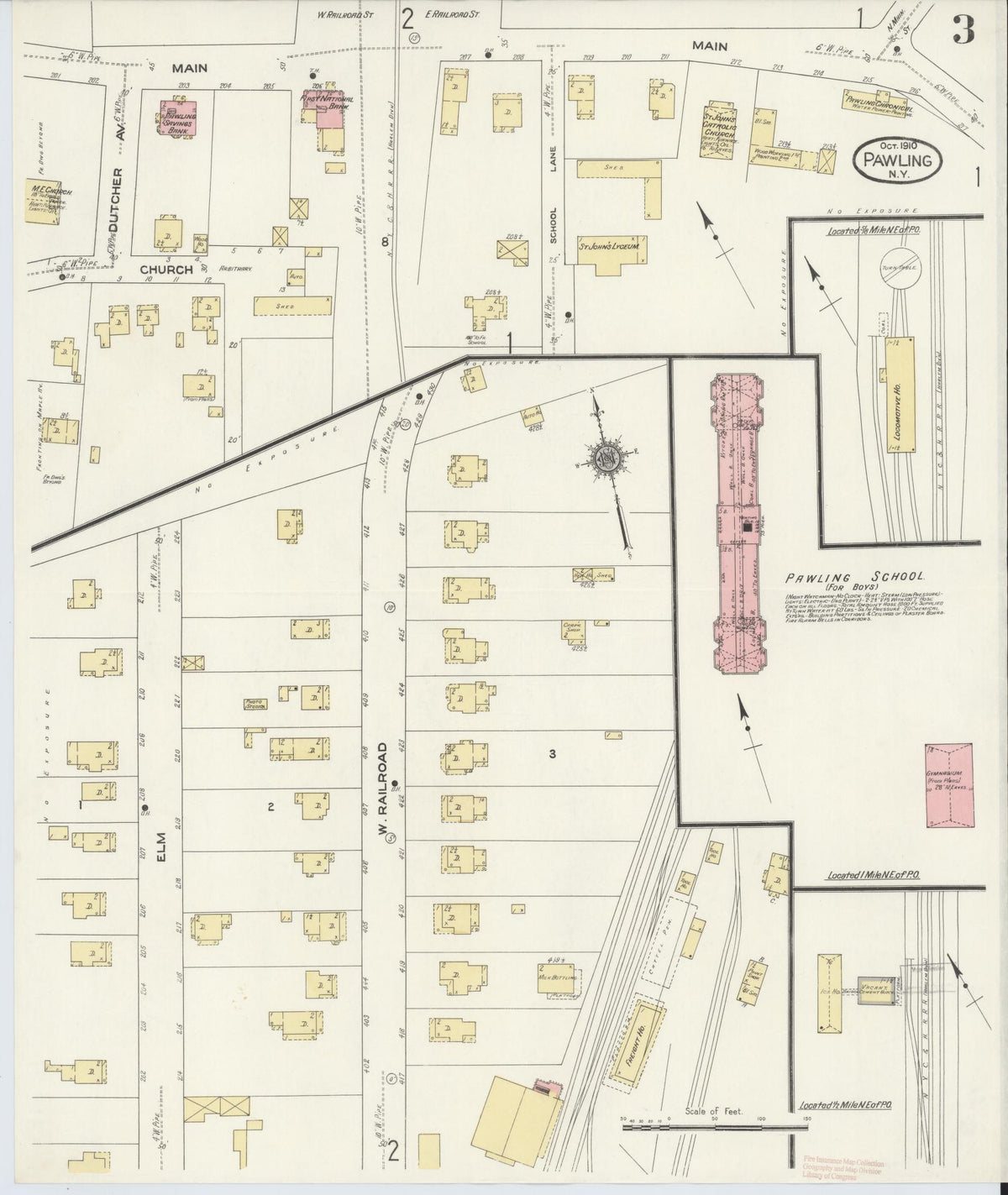 Sanborn Fire Insurance Map from Pawling, Dutchess County, New York (1910), Sheet #0003 - Historic Sanborn Fire Insurance Map Print, vintage old map wall art, antique decor, genealogy gift, New York New York map