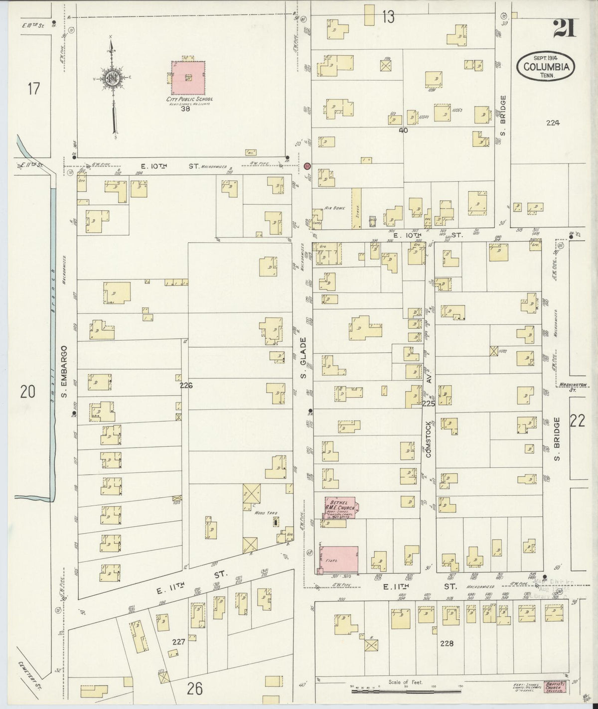 Sanborn Fire Insurance Map from Columbia, Maury County, Tennessee (1914), Sheet #0021 - Complete Map Set gallery image, historic Sanborn map, vintage wall art, Tennessee Tennessee