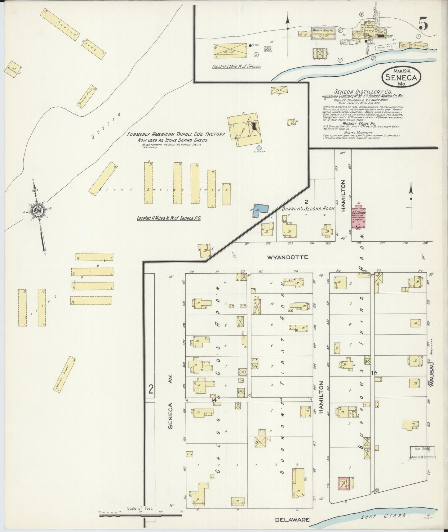 Sanborn Fire Insurance Map from Seneca, Newton County, Missouri (1914), Sheet #0005 - Historic Sanborn Fire Insurance Map Print, vintage old map wall art, antique decor, genealogy gift, Missouri Missouri map