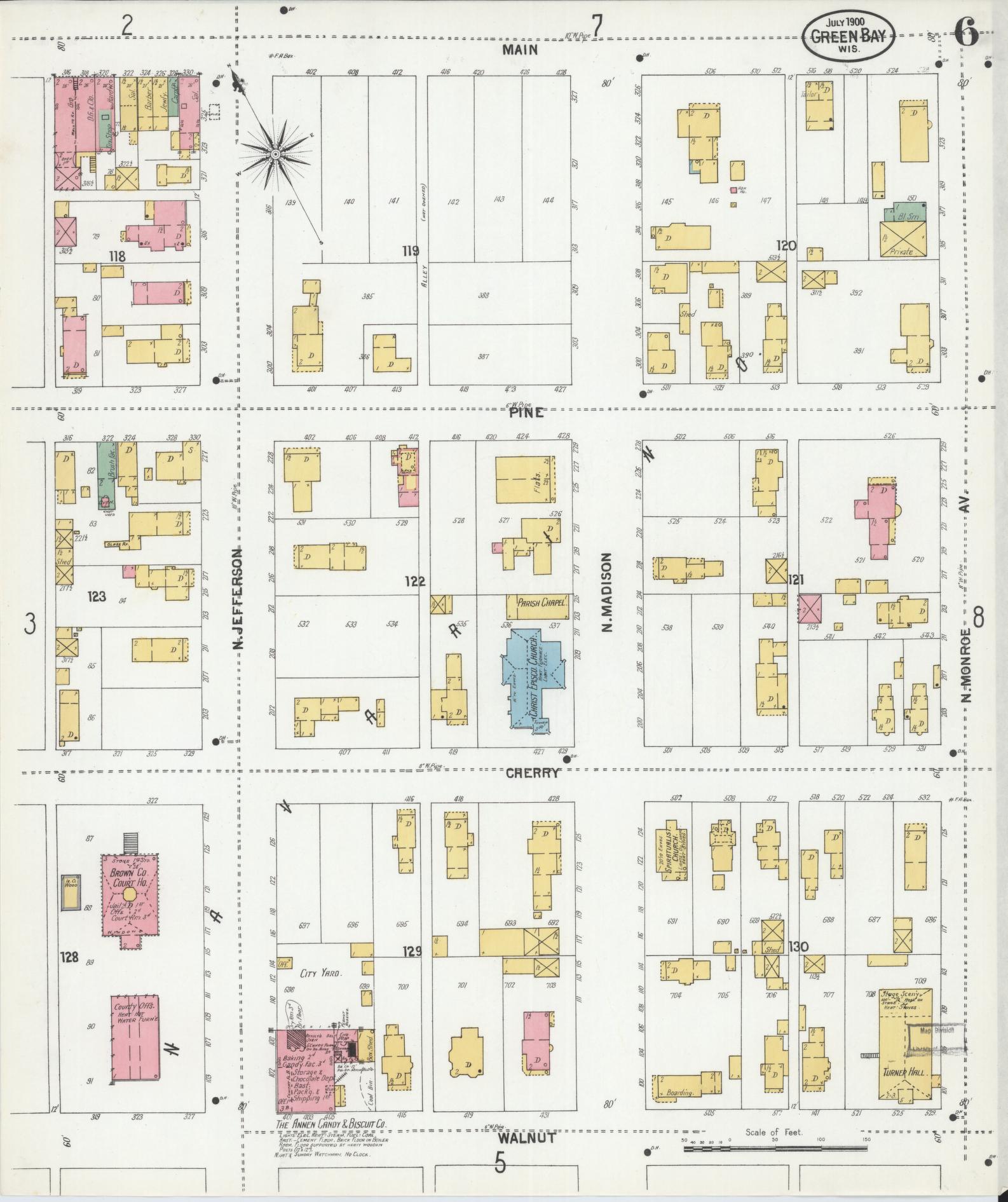 Sanborn Fire Insurance Map from Green Bay, Brown County, Wisconsin (1900), Sheet #0006 - Historic Sanborn Fire Insurance Map Print, vintage old map wall art, antique decor, genealogy gift, Wisconsin Wisconsin map