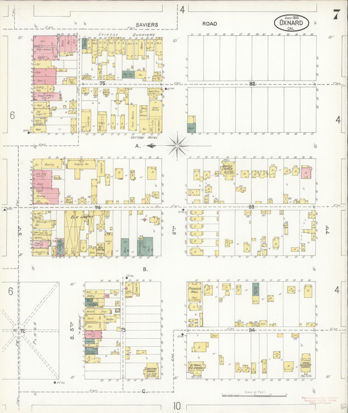 Sanborn Fire Insurance Map from Oxnard, Ventura County, California (1903), Sheet #0007 - Complete Map Set gallery image, historic Sanborn map, vintage wall art, California California