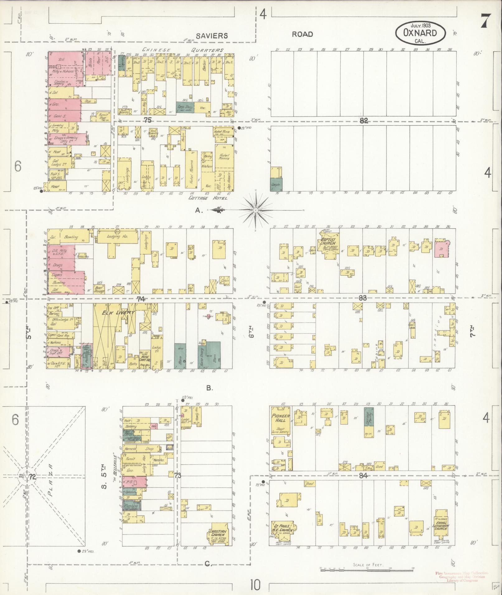Sanborn Fire Insurance Map from Oxnard, Ventura County, California (1903), Sheet #0007 - Complete Map Set gallery image, historic Sanborn map, vintage wall art, California California
