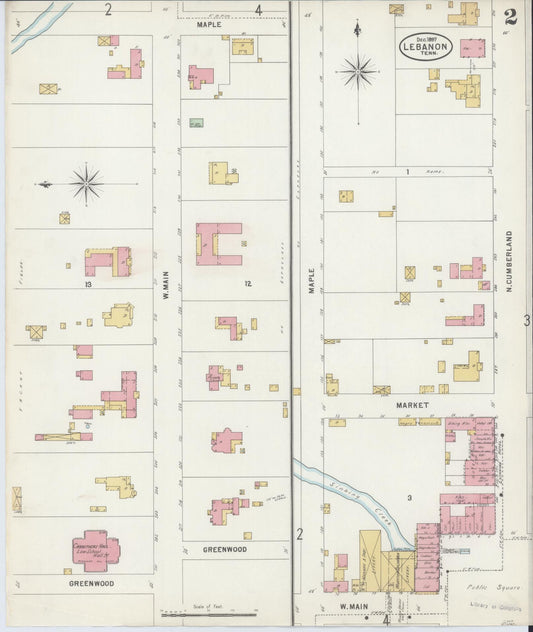 Sanborn Fire Insurance Map from Lebanon, Wilson County, Tennessee (1897), Sheet #0002 - Historic Sanborn Fire Insurance Map Print, vintage old map wall art, antique decor, genealogy gift, Tennessee Tennessee map