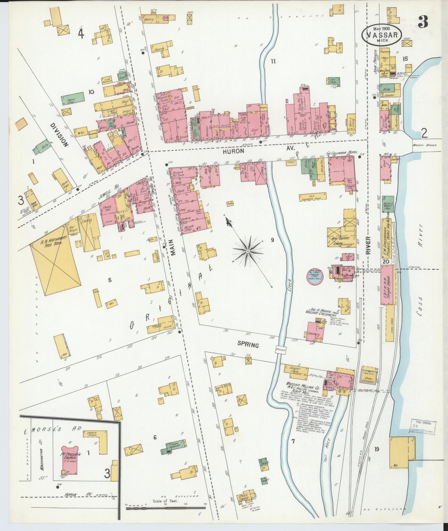 Sanborn Fire Insurance Map from Vassar, Tuscola County, Michigan (1900), Sheet #0003 - Historic Sanborn Fire Insurance Map Print, vintage old map wall art, antique decor, genealogy gift, Michigan Michigan map
