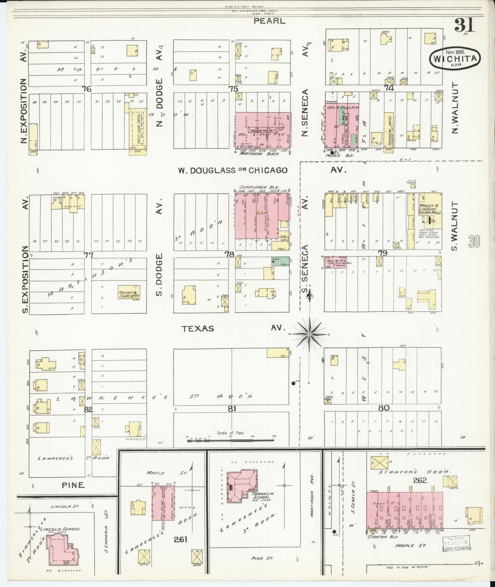 Sanborn Fire Insurance Map from Wichita, Sedgwick County, Kansas (1892), Sheet #0031 - Historic Sanborn Fire Insurance Map Print, vintage old map wall art, antique decor, genealogy gift, Kansas Kansas map