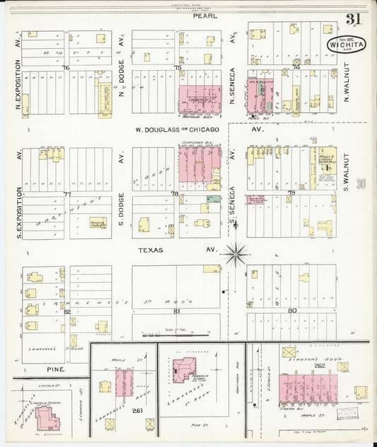 Sanborn Fire Insurance Map from Wichita, Sedgwick County, Kansas (1892), Sheet #0031 - Historic Sanborn Fire Insurance Map Print, vintage old map wall art, antique decor, genealogy gift, Kansas Kansas map