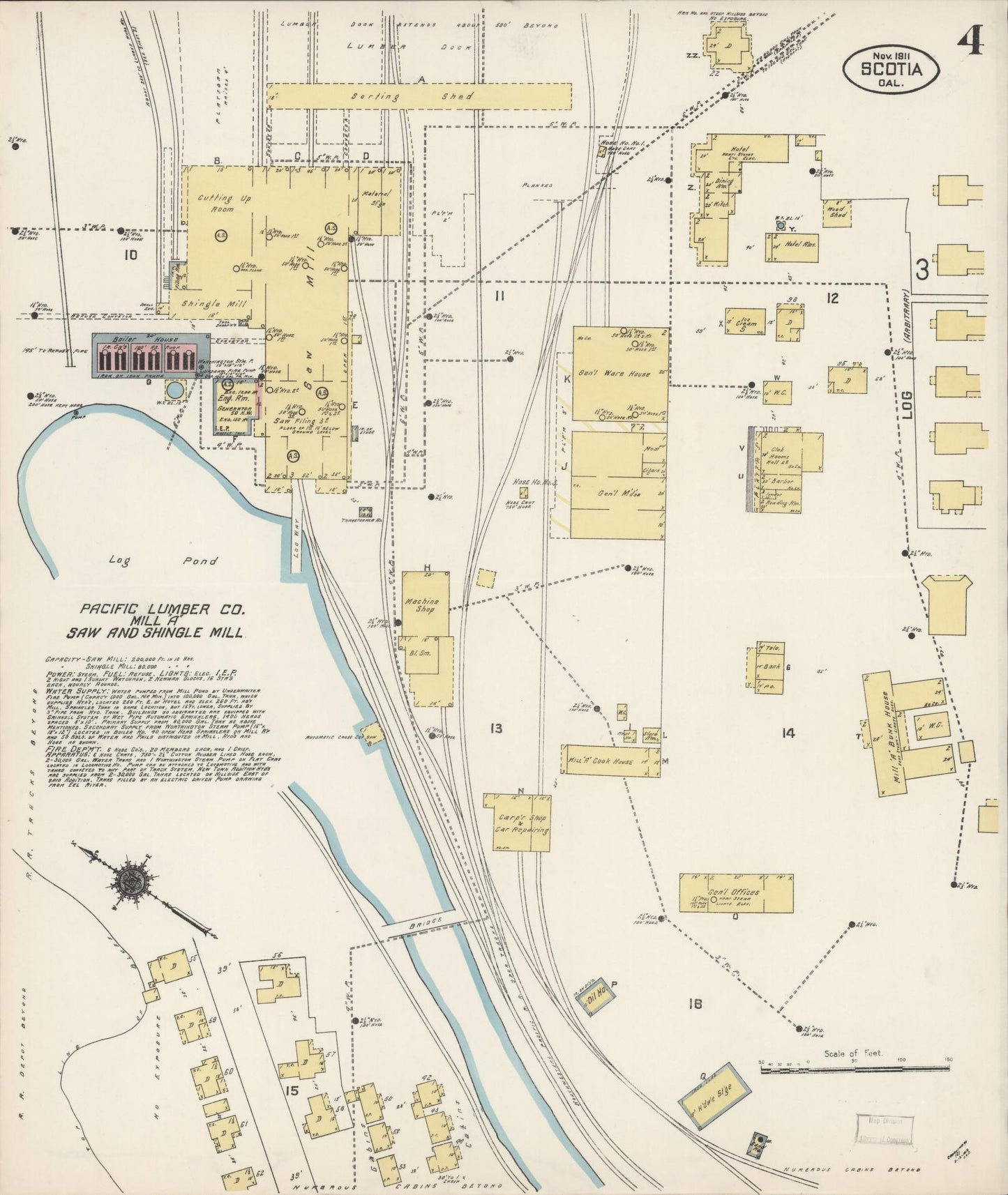 Sanborn Fire Insurance Map from Scotia, Humboldt County, California (1911), Sheet #0004 - Complete Map Set gallery image, historic Sanborn map, vintage wall art, California California