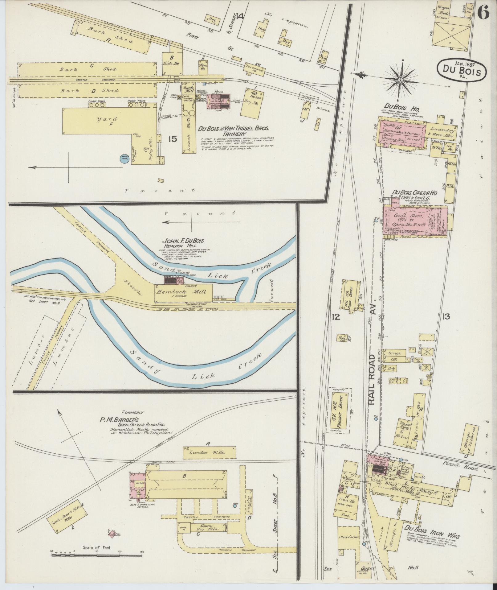 Sanborn Fire Insurance Map from Du Bois, Clearfield County, Pennsylvania (1887), Sheet #0006 - Historic Sanborn Fire Insurance Map Print, vintage old map wall art, antique decor, genealogy gift, Pennsylvania Pennsylvania map