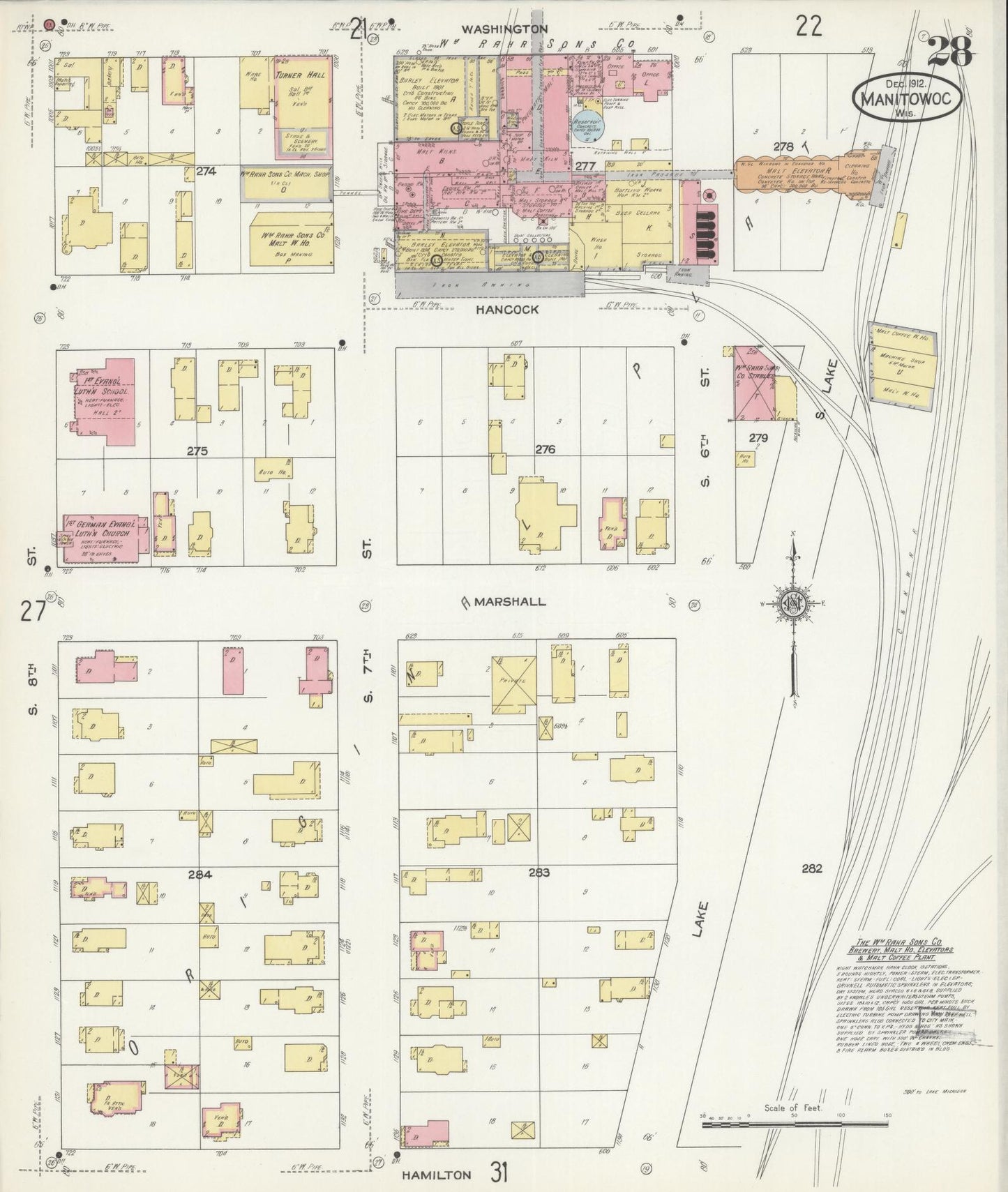 Sanborn Fire Insurance Map from Manitowoc, Manitowoc County, Wisconsin (1912), Sheet #0028 - Complete Map Set gallery image, historic Sanborn map, vintage wall art, Wisconsin Wisconsin