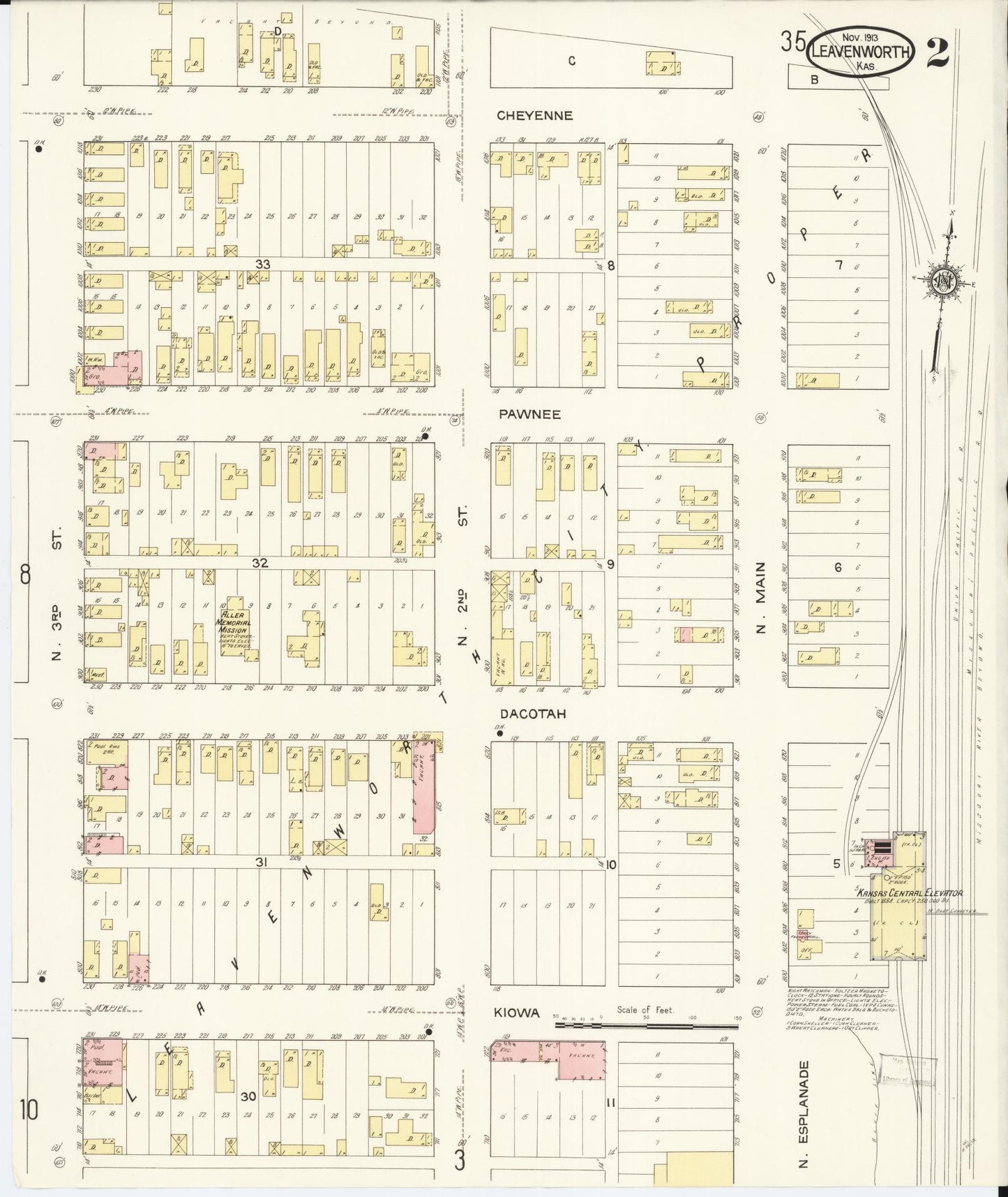 Sanborn Fire Insurance Map from Leavenworth, Leavenworth County, Kansas (1913), Sheet #0003 - Complete Map Set gallery image, historic Sanborn map, vintage wall art, Kansas Kansas