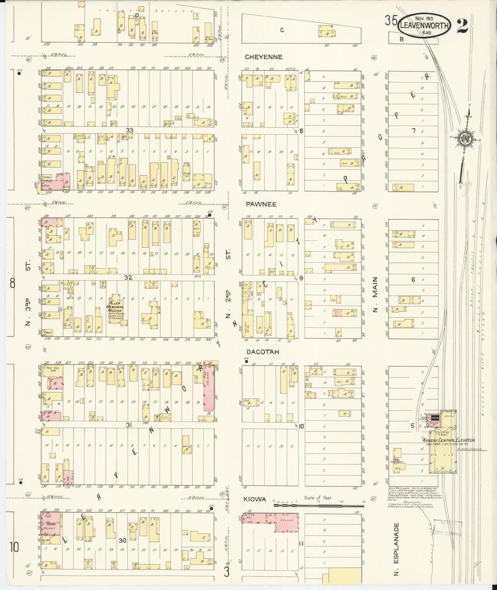 Sanborn Fire Insurance Map from Leavenworth, Leavenworth County, Kansas (1913), Sheet #0003 - Complete Map Set gallery image, historic Sanborn map, vintage wall art, Kansas Kansas