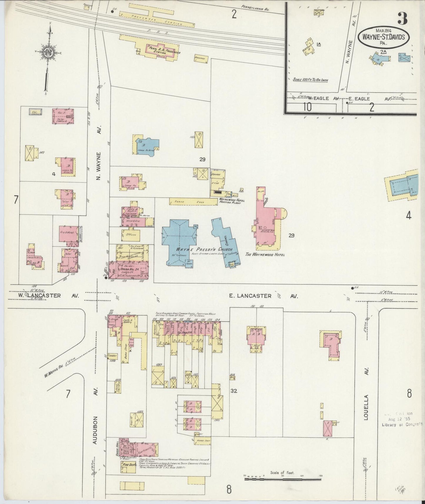 Sanborn Fire Insurance Map from Wayne, Delaware County, Pennsylvania (1914), Sheet #0003 - Complete Map Set gallery image, historic Sanborn map, vintage wall art, Pennsylvania Pennsylvania