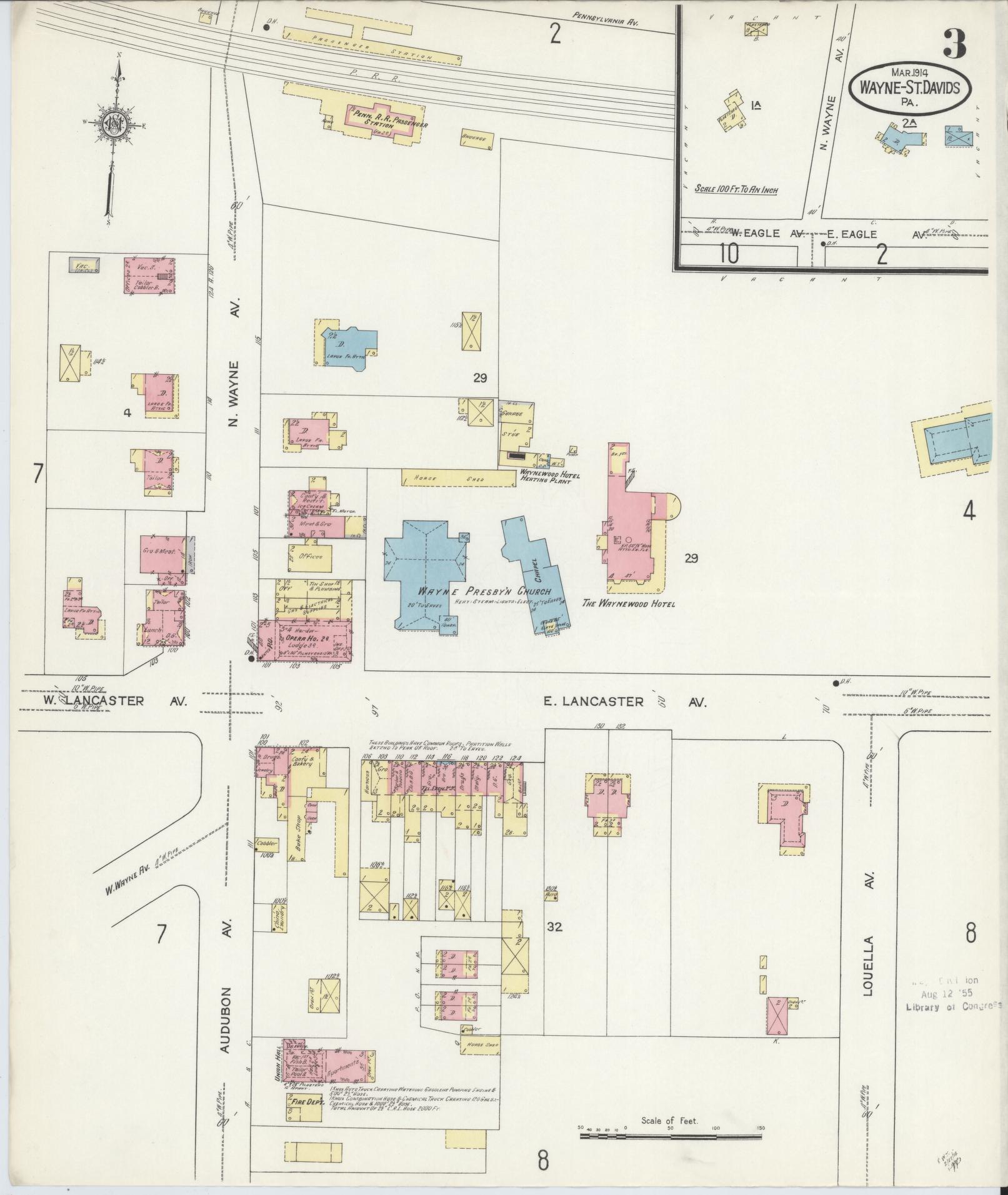 Sanborn Fire Insurance Map from Wayne, Delaware County, Pennsylvania (1914), Sheet #0003 - Complete Map Set gallery image, historic Sanborn map, vintage wall art, Pennsylvania Pennsylvania