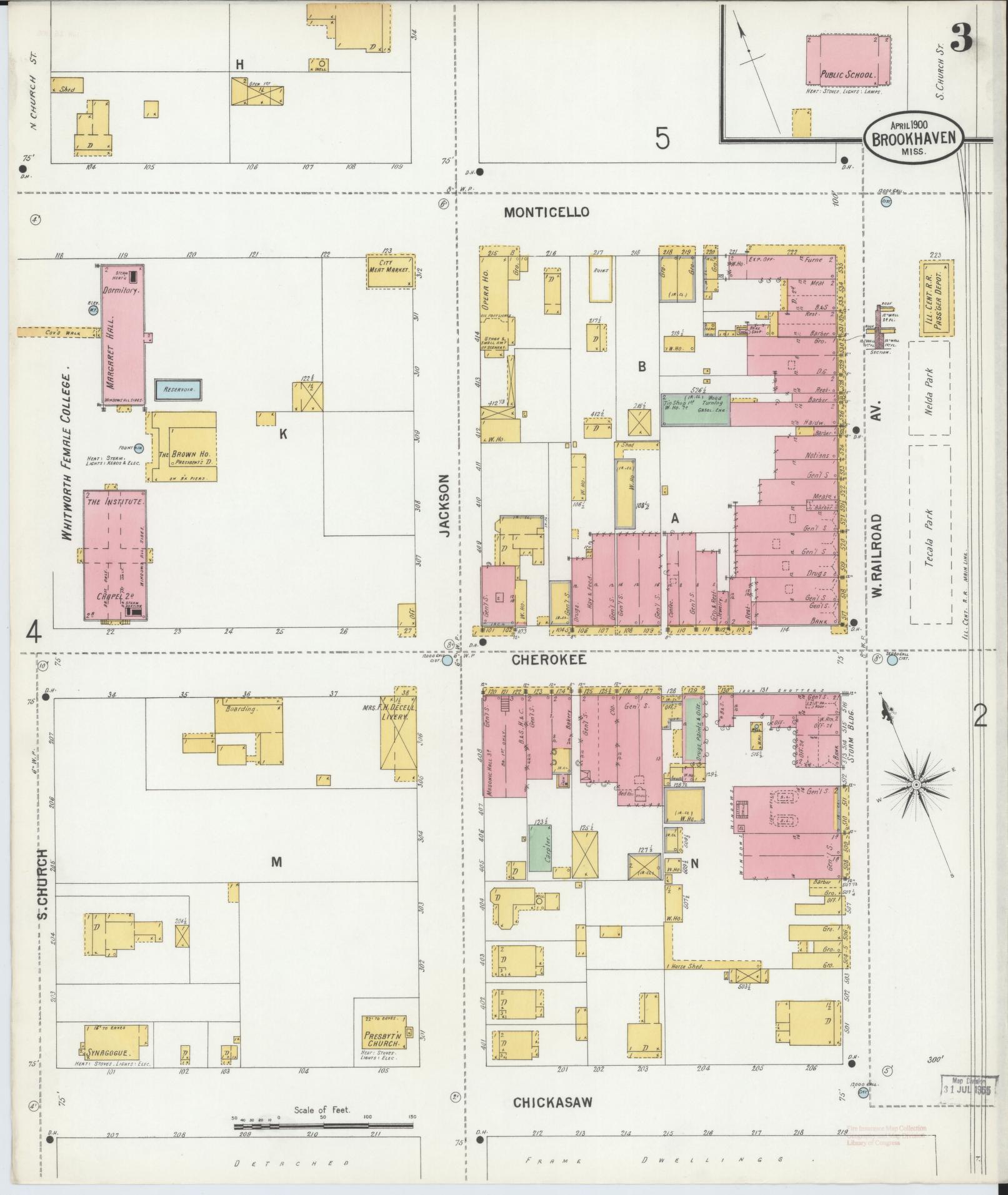 Sanborn Fire Insurance Map from Brookhaven, Lincoln County, Mississippi (1900), Sheet #0003 - Complete Map Set gallery image, historic Sanborn map, vintage wall art, Mississippi Mississippi