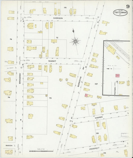 Sanborn Fire Insurance Map from Fort Edward, Washington County, New York (1909), Sheet #0009 - Historic Sanborn Fire Insurance Map Print, vintage old map wall art, antique decor, genealogy gift, New York New York map
