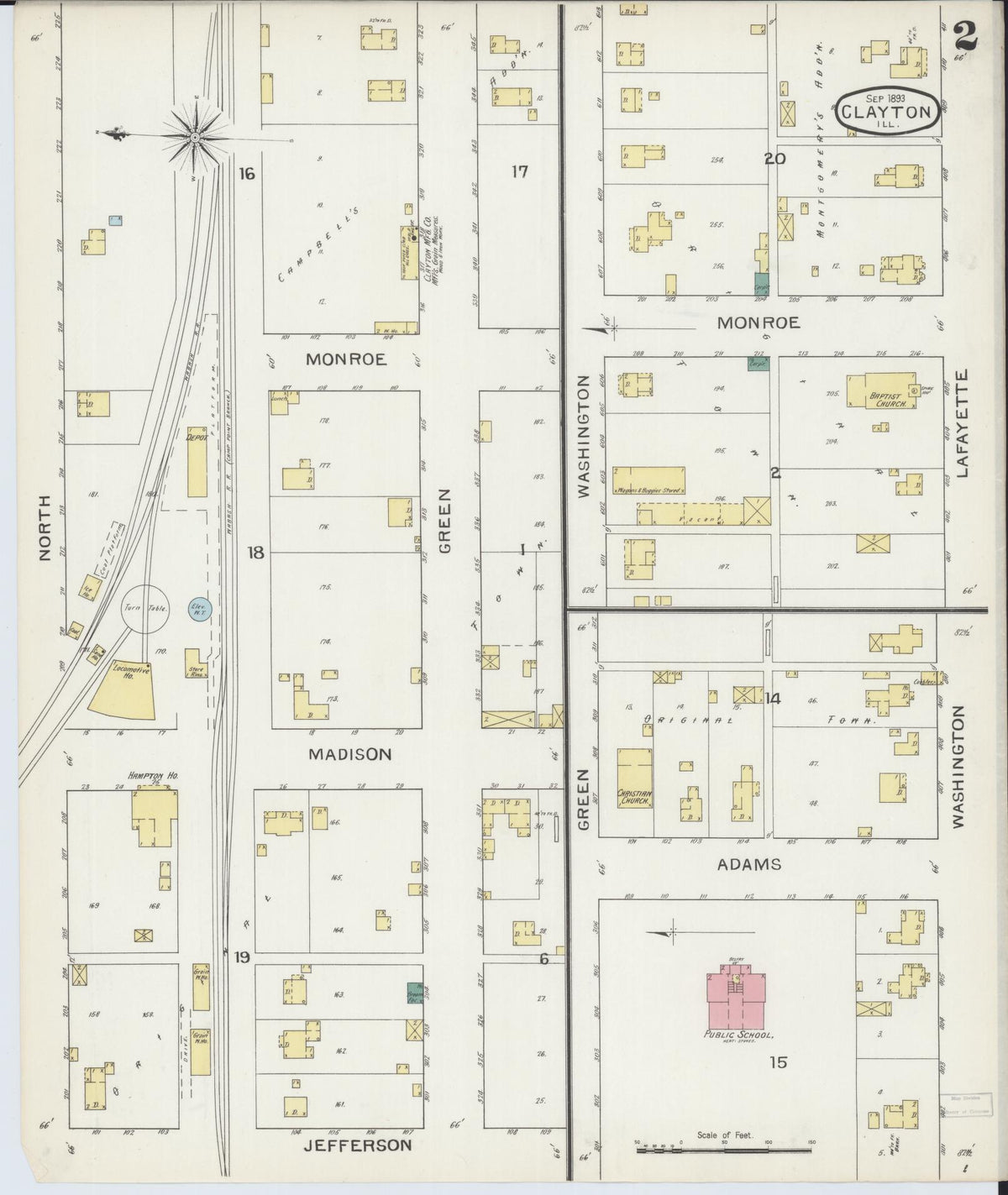 Sanborn Fire Insurance Map from Clayton, Adams County, Illinois (1893), Sheet #0002 - Historic Sanborn Fire Insurance Map Print, vintage old map wall art, antique decor, genealogy gift, Illinois Illinois map