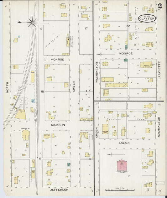 Sanborn Fire Insurance Map from Clayton, Adams County, Illinois (1893), Sheet #0002 - Historic Sanborn Fire Insurance Map Print, vintage old map wall art, antique decor, genealogy gift, Illinois Illinois map