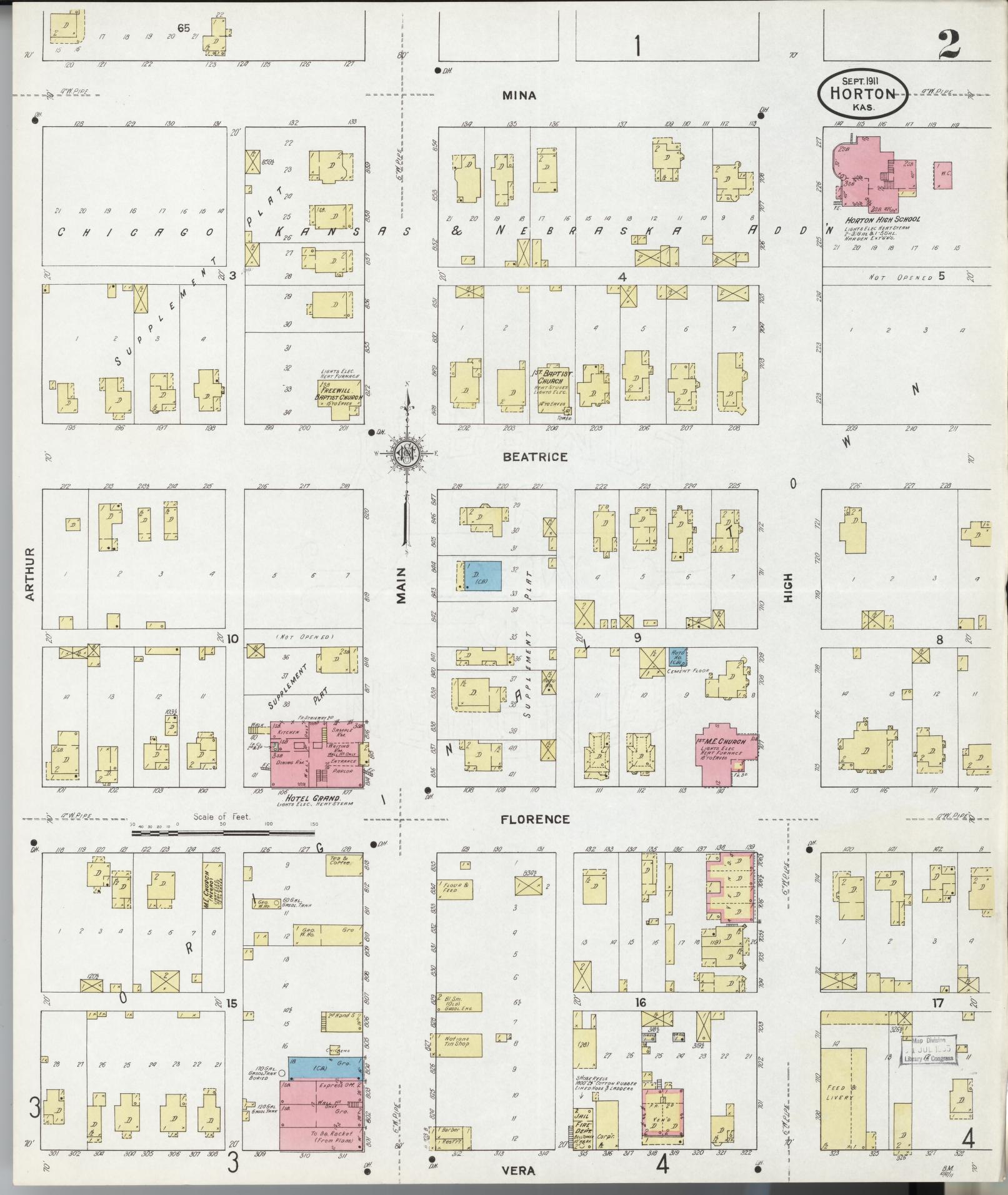 Sanborn Fire Insurance Map from Horton, Brown County, Kansas (1911), Sheet #0002 - Historic Sanborn Fire Insurance Map Print, vintage old map wall art, antique decor, genealogy gift, Kansas Kansas map