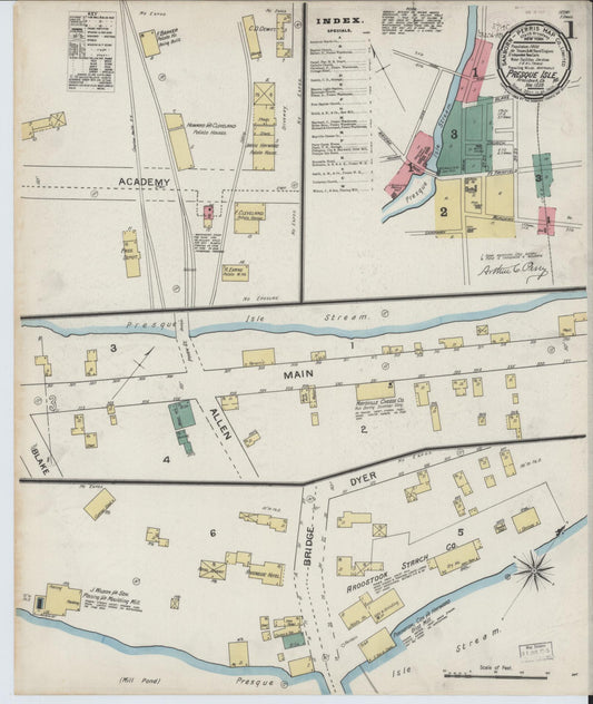 Sanborn Fire Insurance Map from Presque Isle, Aroostook County, Maine (1893), Sheet #0001 - Historic Sanborn Fire Insurance Map Print, vintage old map wall art, antique decor, genealogy gift, Maine Maine map