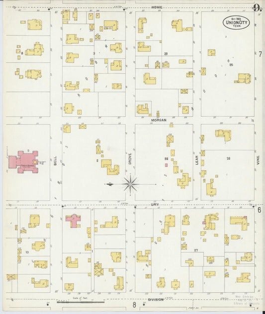 Sanborn Fire Insurance Map from Union City, Obion County, Tennessee (1902), Sheet #0009 - Historic Sanborn Fire Insurance Map Print, vintage old map wall art, antique decor, genealogy gift, Tennessee Tennessee map