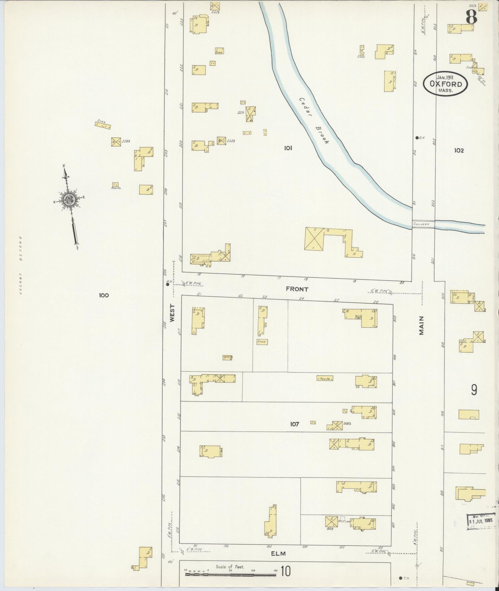 Sanborn Fire Insurance Map from Oxford, Worcester County, Massachusetts (1911), Sheet #0008 - Complete Map Set gallery image, historic Sanborn map, vintage wall art, Massachusetts Massachusetts