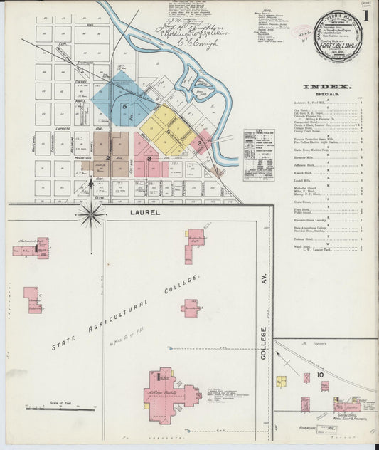 Sanborn Fire Insurance Map from Fort Collins, Larimer County, Colorado (1891), Sheet #0001 - Complete Map Set gallery image, historic Sanborn map, vintage wall art, Colorado Colorado
