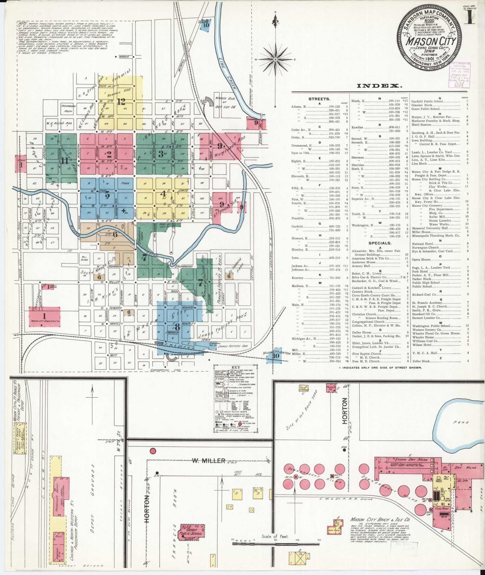 Sanborn Fire Insurance Map from Mason City, Cerro Gordo County, Iowa (1901), Sheet #0001 - Historic Sanborn Fire Insurance Map Print