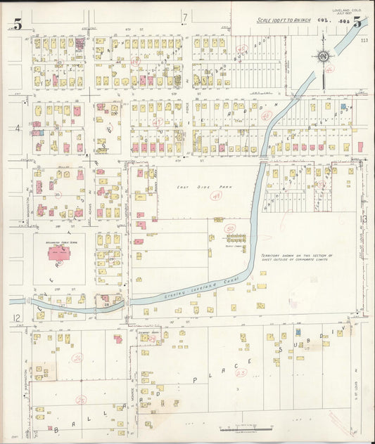 Sanborn Fire Insurance Map from Loveland, Larimer County, Colorado (1946), Sheet #0005 - Historic Sanborn Fire Insurance Map Print, vintage old map wall art, antique decor, genealogy gift, Colorado Colorado map