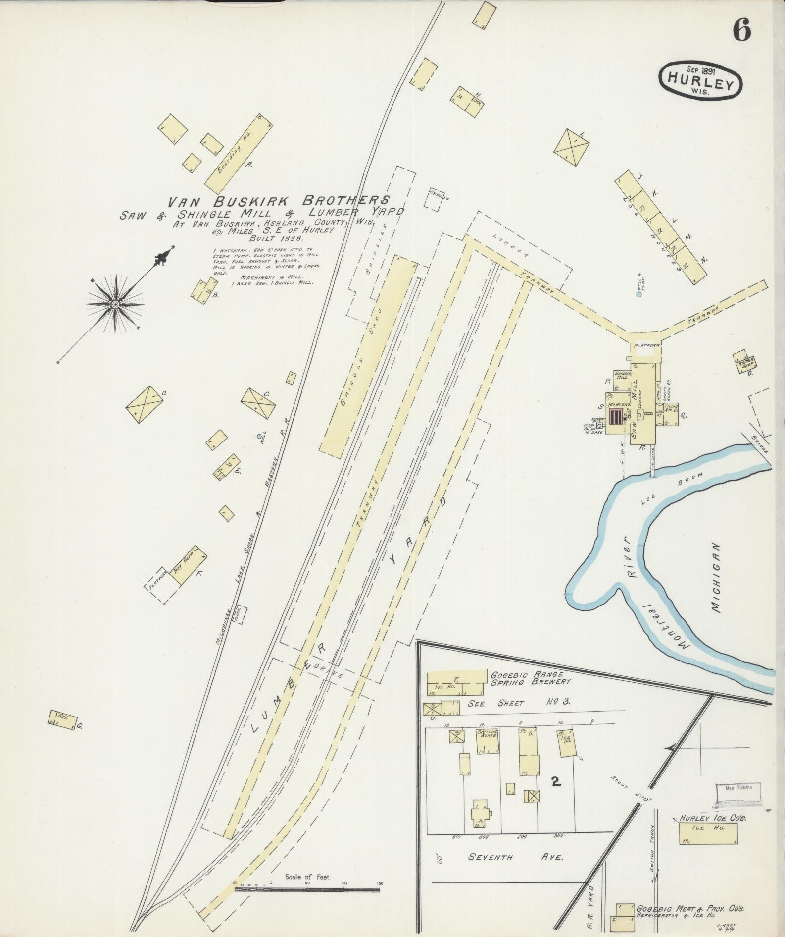 Sanborn Fire Insurance Map from Hurley, Iron County, Wisconsin (1891), Sheet #0006 - Historic Sanborn Fire Insurance Map Print, vintage old map wall art, antique decor, genealogy gift, Wisconsin Wisconsin map