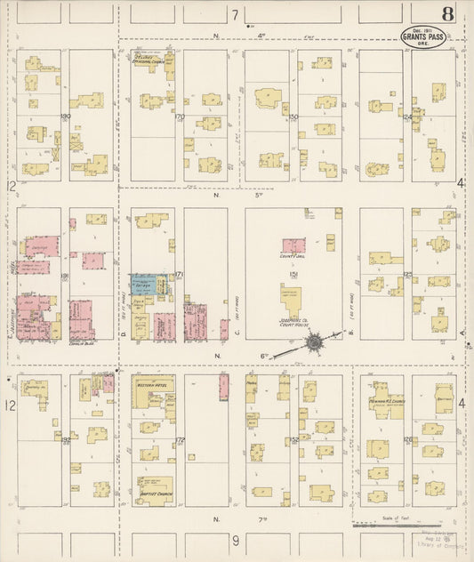Sanborn Fire Insurance Map from Grants Pass, Josephine County, Oregon (1911), Sheet #0008 - Historic Sanborn Fire Insurance Map Print, vintage old map wall art, antique decor, genealogy gift, Oregon Oregon map