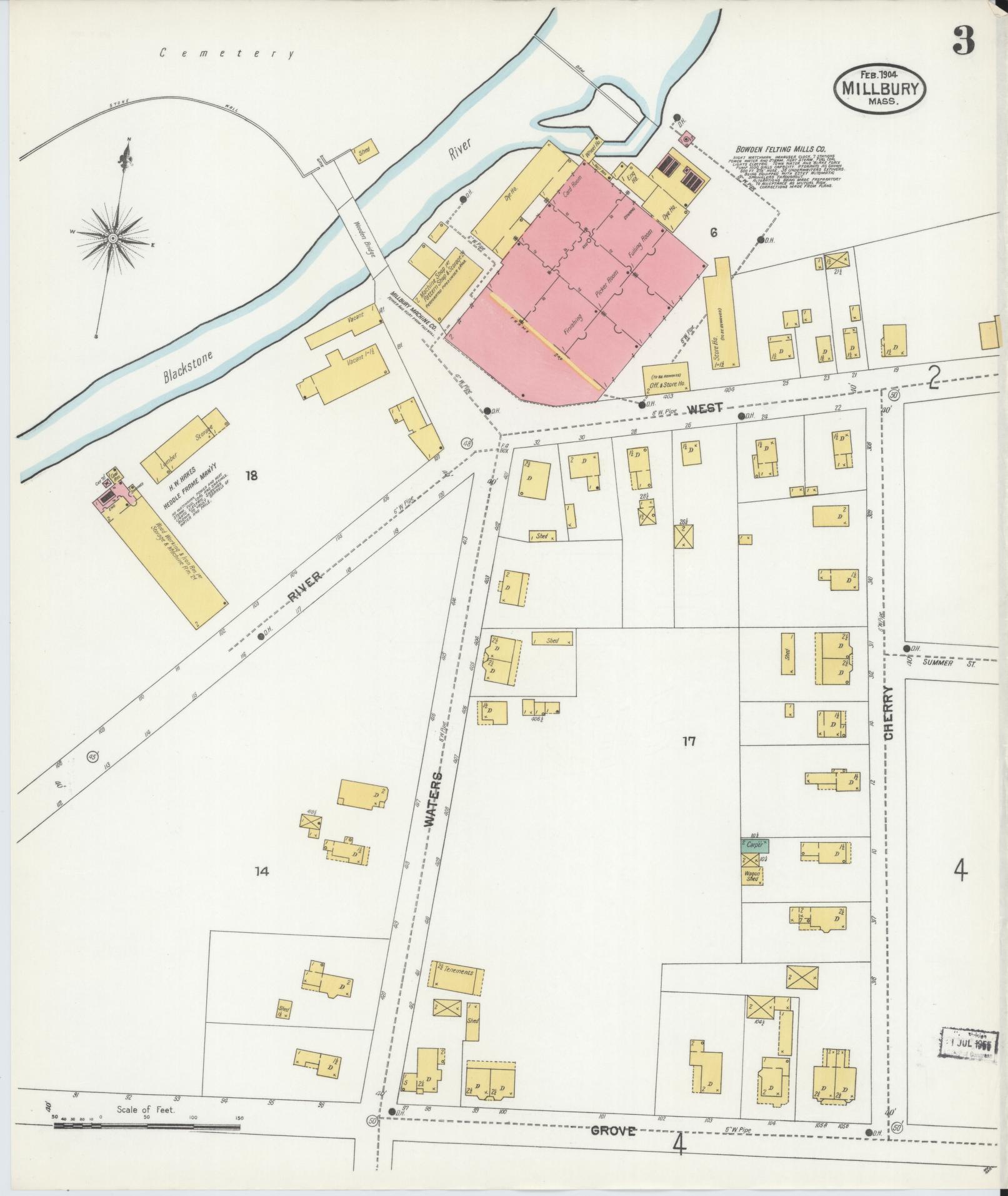 Sanborn Fire Insurance Map from Millbury, Worcester County, Massachusetts (1904), Sheet #0003 - Historic Sanborn Fire Insurance Map Print, vintage old map wall art, antique decor, genealogy gift, Massachusetts Massachusetts map