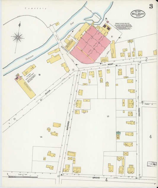 Sanborn Fire Insurance Map from Millbury, Worcester County, Massachusetts (1904), Sheet #0003 - Historic Sanborn Fire Insurance Map Print, vintage old map wall art, antique decor, genealogy gift, Massachusetts Massachusetts map