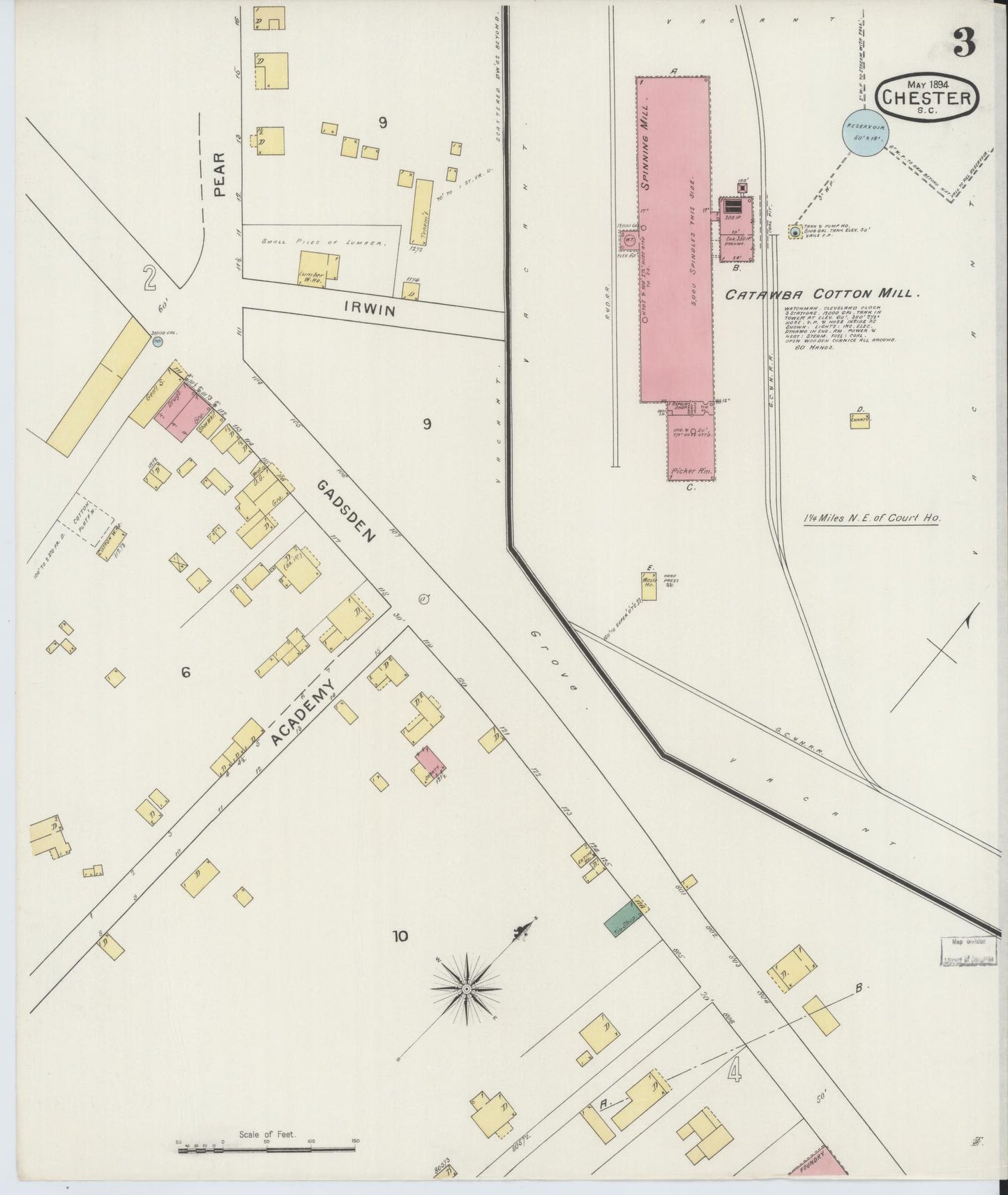 Sanborn Fire Insurance Map from Chester, Chester County, South Carolina (1894), Sheet #0003 - Complete Map Set gallery image, historic Sanborn map, vintage wall art, South Carolina South Carolina