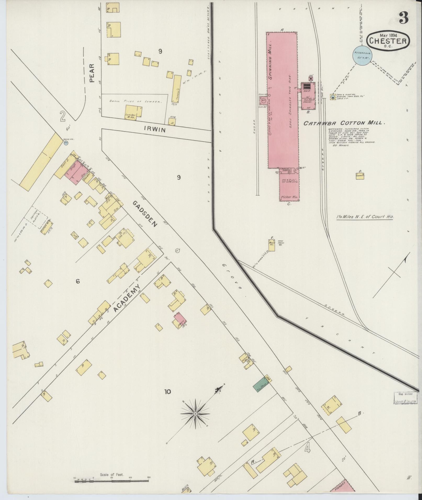 Sanborn Fire Insurance Map from Chester, Chester County, South Carolina (1894), Sheet #0003 - Complete Map Set gallery image, historic Sanborn map, vintage wall art, South Carolina South Carolina