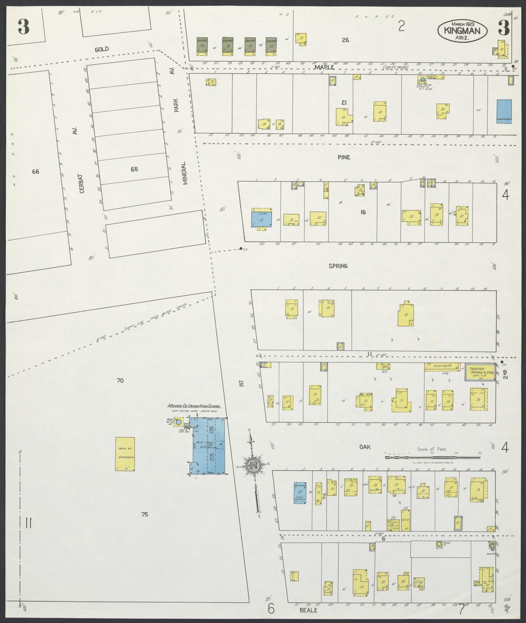 Sanborn Fire Insurance Map from Kingman, Mohave County, Arizona (1923), Sheet #0003 - Complete Map Set gallery image, historic Sanborn map, vintage wall art, Arizona Arizona