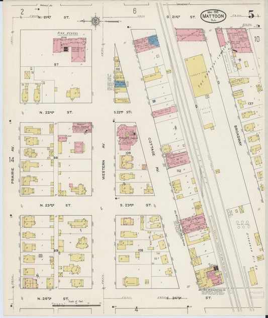 Sanborn Fire Insurance Map from Mattoon, Coles County, Illinois (1915), Sheet #0005 - Historic Sanborn Fire Insurance Map Print, vintage old map wall art, antique decor, genealogy gift, Illinois Illinois map