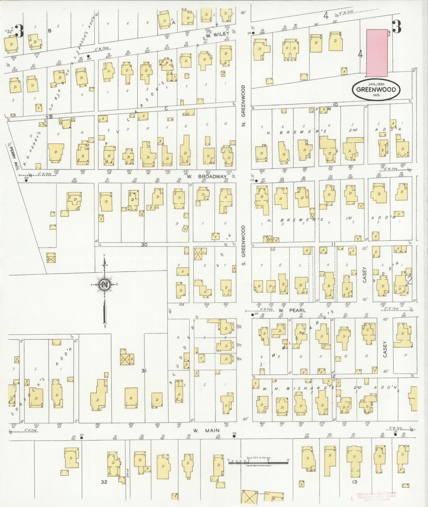 Sanborn Fire Insurance Map from Greenwood, Johnson County, Indiana (1930), Sheet #0003 - Complete Map Set gallery image, historic Sanborn map, vintage wall art, Indiana Indiana