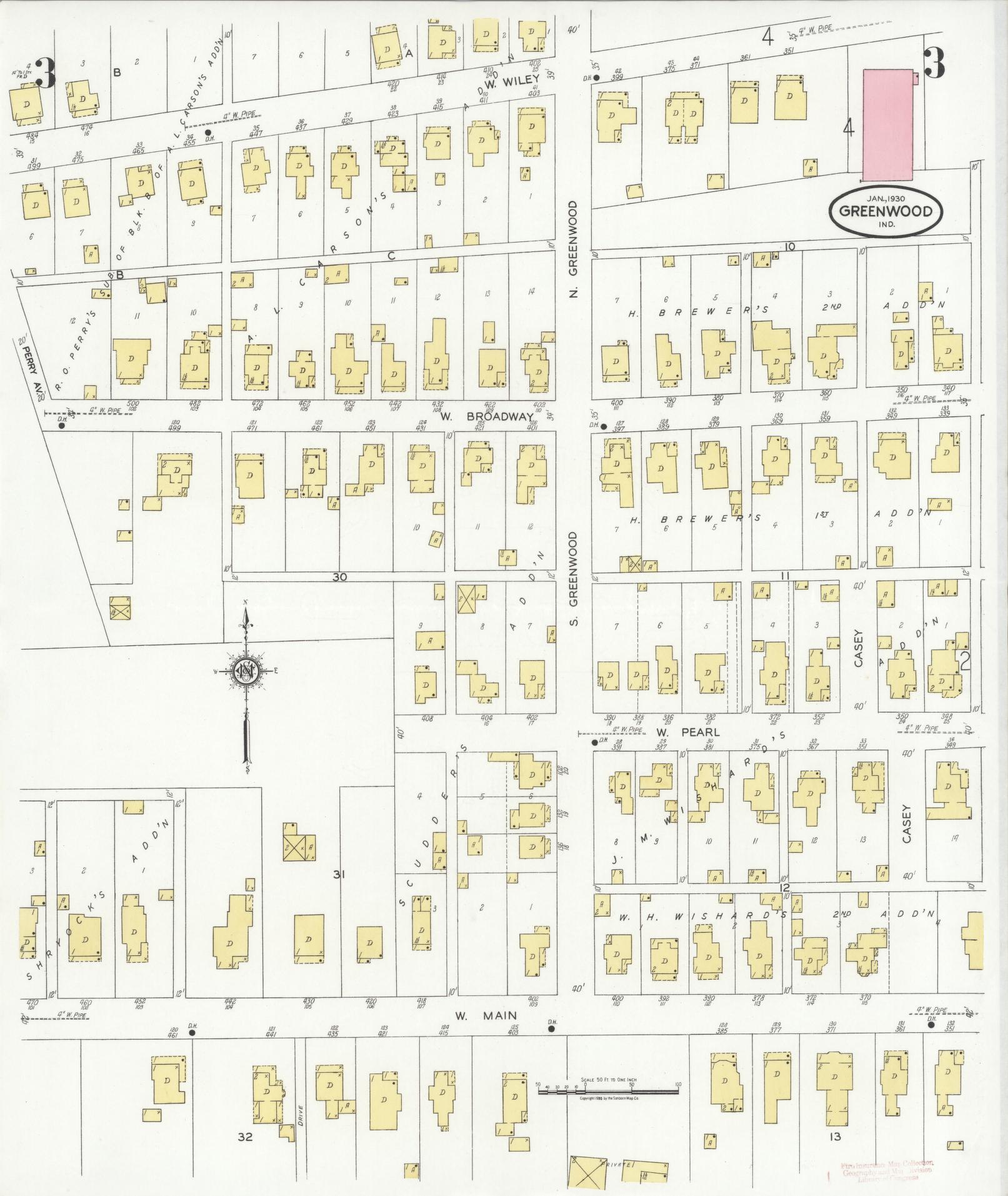 Sanborn Fire Insurance Map from Greenwood, Johnson County, Indiana (1930), Sheet #0003 - Complete Map Set gallery image, historic Sanborn map, vintage wall art, Indiana Indiana