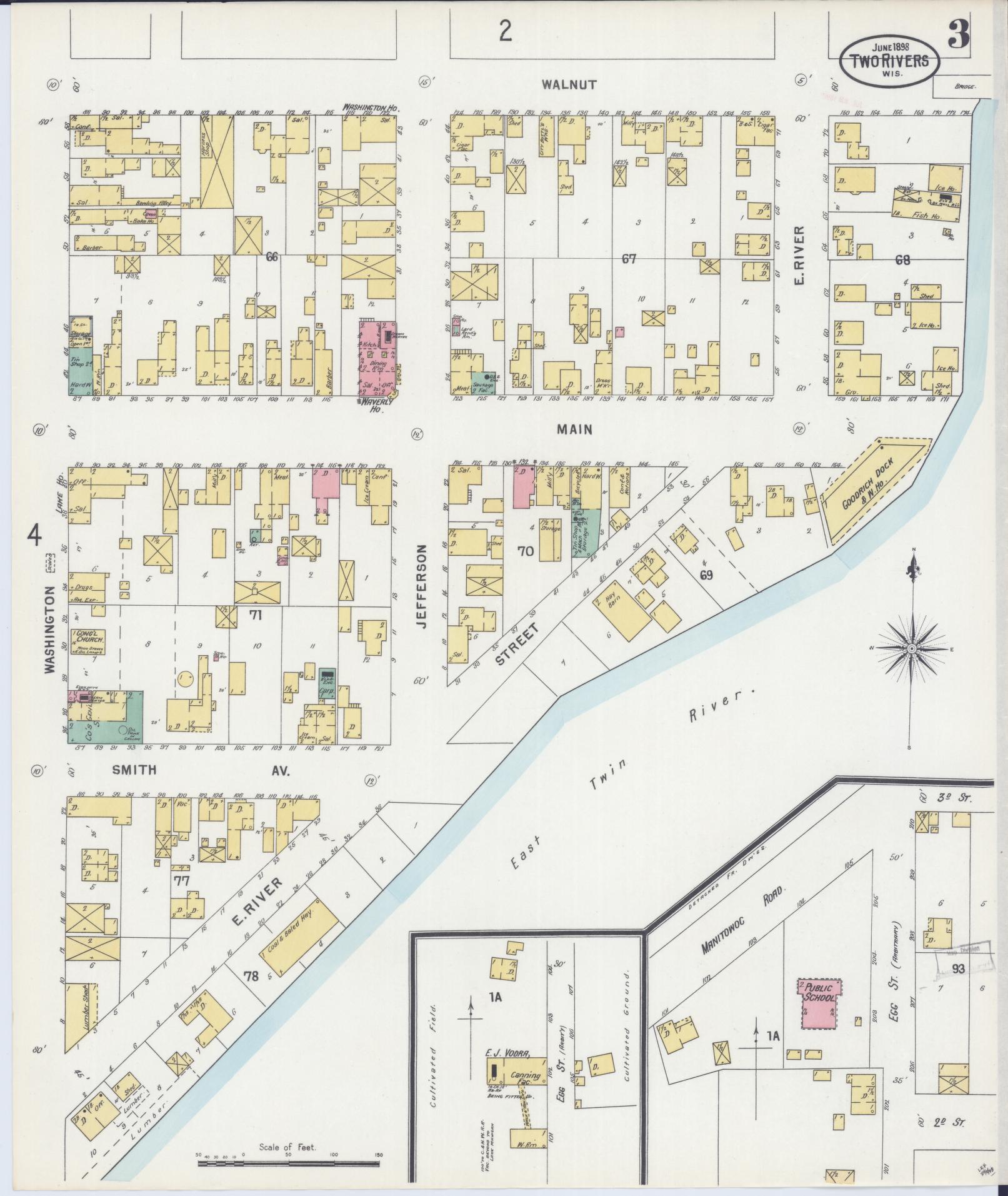 Sanborn Fire Insurance Map from Two Rivers, Manitowoc County, Wisconsin (1898), Sheet #0003 - Complete Map Set gallery image, historic Sanborn map, vintage wall art, Wisconsin Wisconsin