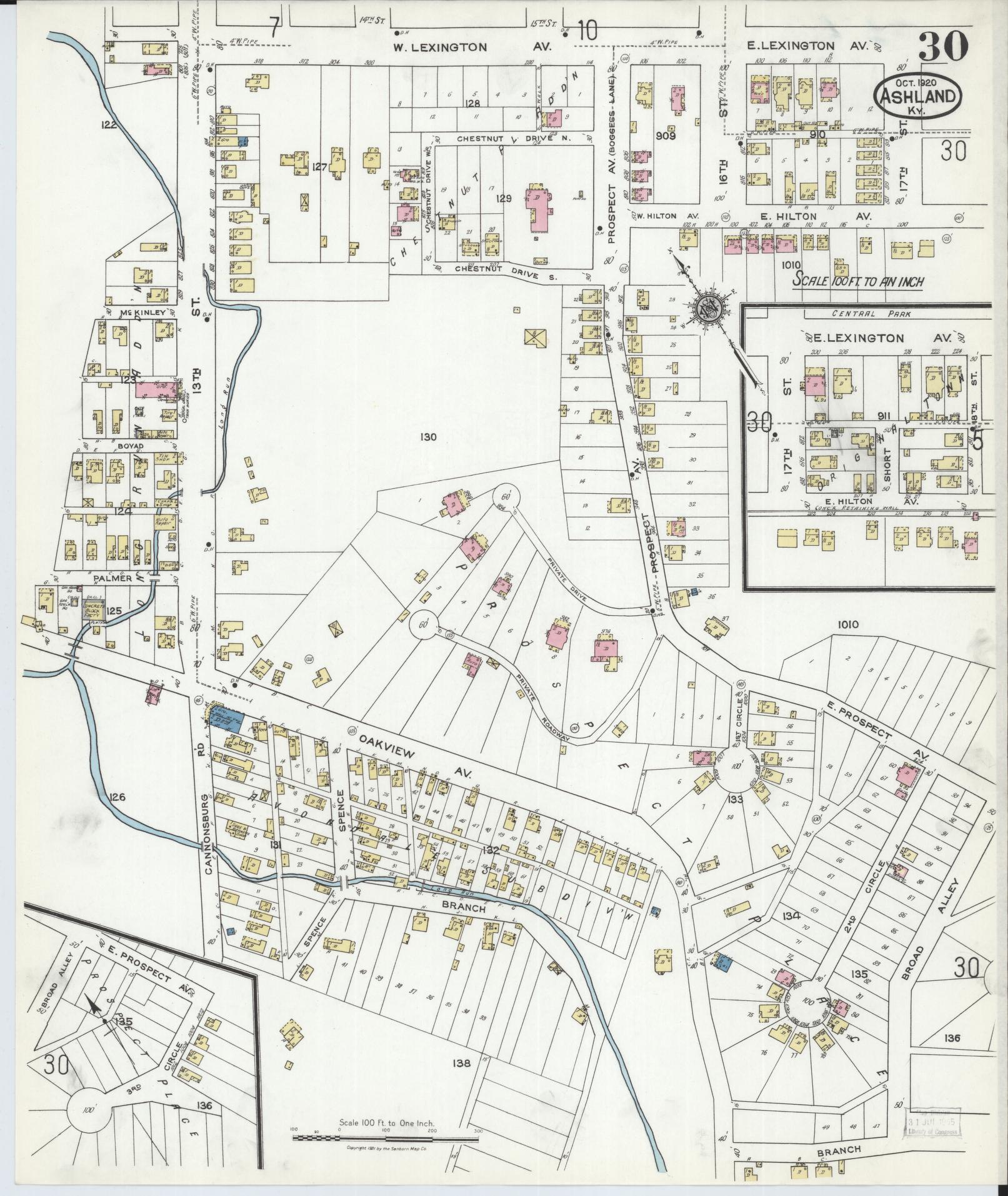 Sanborn Fire Insurance Map from Ashland, Boyd County, Kentucky (1920), Sheet #0030 - Historic Sanborn Fire Insurance Map Print, vintage old map wall art, antique decor, genealogy gift, Kentucky Kentucky map