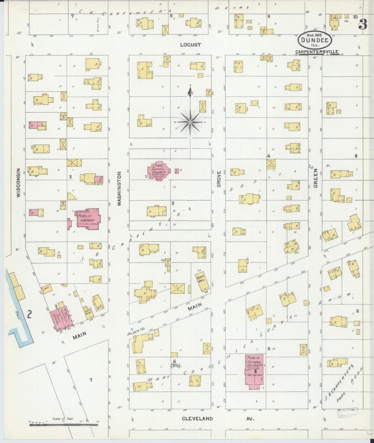 Sanborn Fire Insurance Map from Dundee, Kane County, Illinois (1905), Sheet #0003 - Historic Sanborn Fire Insurance Map Print, vintage old map wall art, antique decor, genealogy gift, Illinois Illinois map