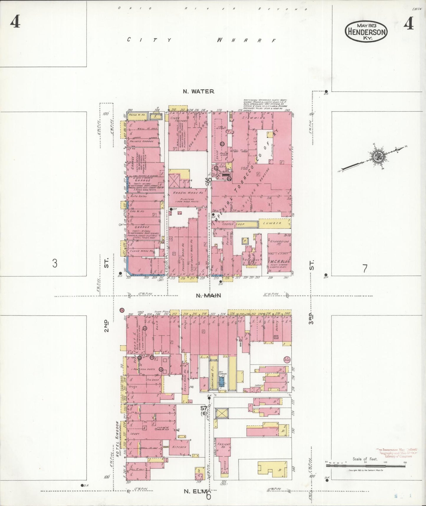 Sanborn Fire Insurance Map from Henderson, Henderson County, Kentucky (1923), Sheet #0004 - Historic Sanborn Fire Insurance Map Print, vintage old map wall art, antique decor, genealogy gift, Kentucky Kentucky map