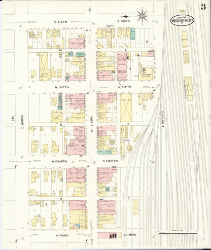 Sanborn Fire Insurance Map from Missouri Valley, Harrison County, Iowa (1908), Sheet #0003 - Historic Sanborn Fire Insurance Map Print, vintage old map wall art, antique decor, genealogy gift, Missouri Missouri map